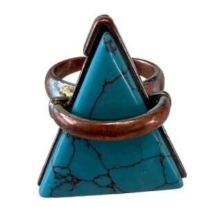 Turquoise Triangle Ring Geometric Bohemian Style Southwestern Statement  OS